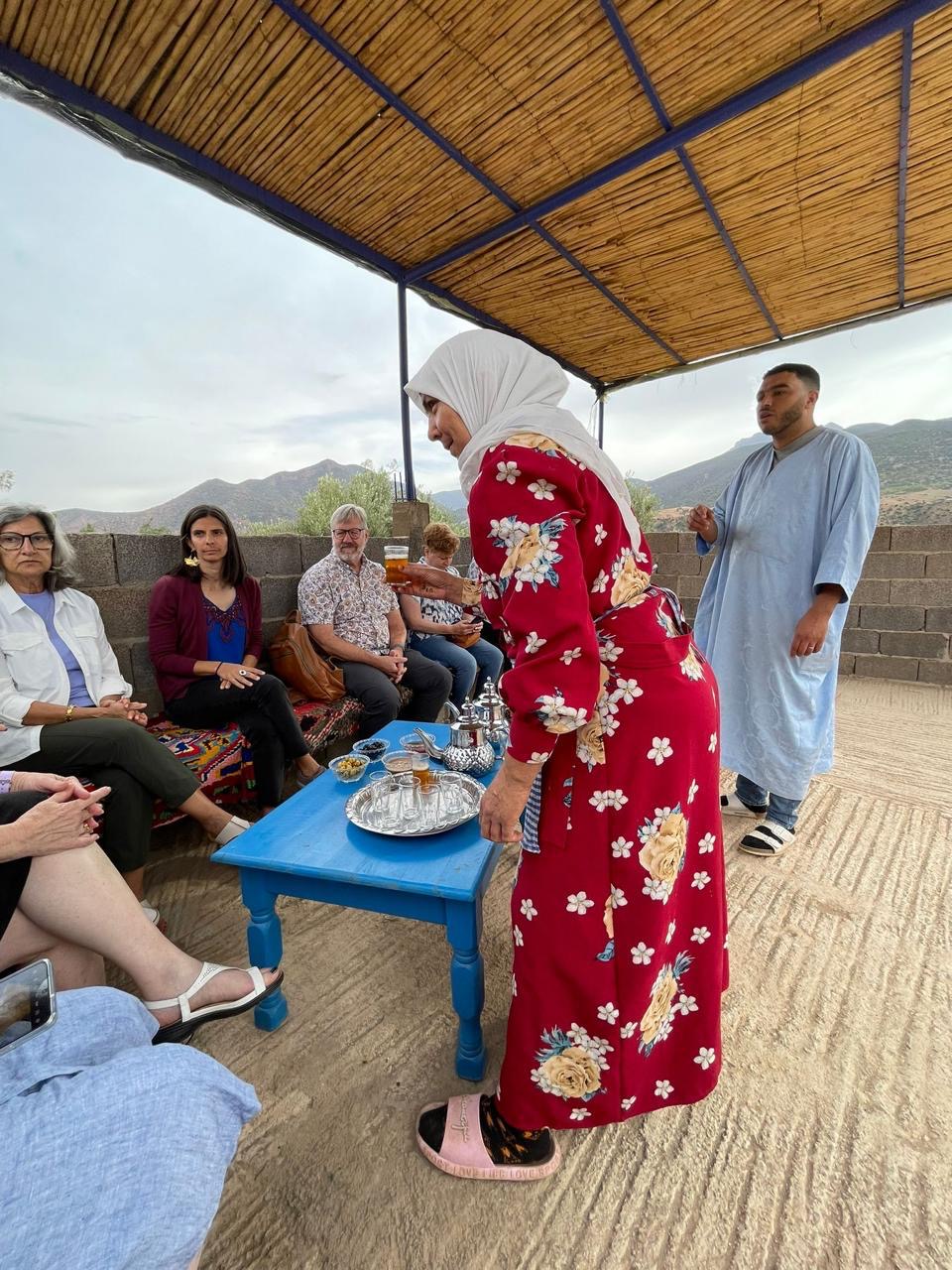 Mint tea served on the terrace overlooking the mountains